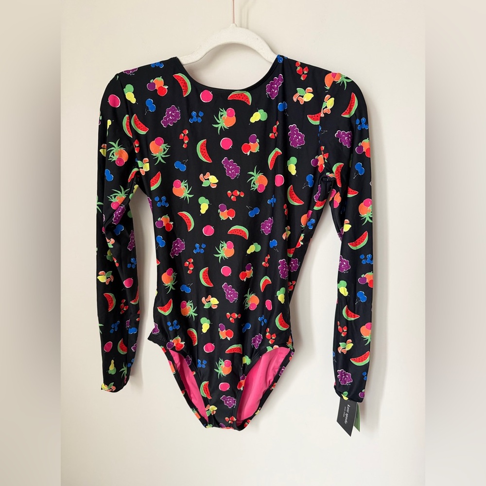 Kate Spade Black Fruit Long Sleeve one piece swimsuit